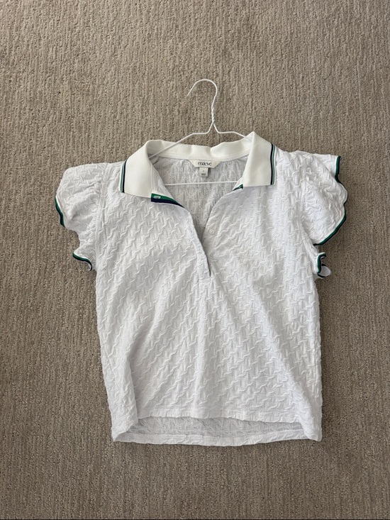 Maeve Tops - Maeve White Womens Polo Top with Green and Navy Trim